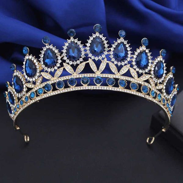 Bandas da cabeça azul royal de cristal de cabeças de cabeçote de cabeçote de cabeleireiro princesa bola de casamento jóias de jóias de cabeçote de noiva q240506