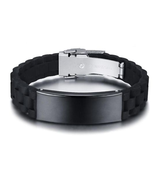 Passen Sie schwarze ID -Armbänder für Männer aus Edelstahl Silikon Bangle Freizeit männlich einstellbarer Schmuck1430108