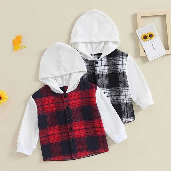 Camicie per bambini bambini a maniche lunghe camicie con cappuccio per bambini a contrasto a quadri camicia a quadri per bambini top per bambini primaverili blusel 2 sottili 2405