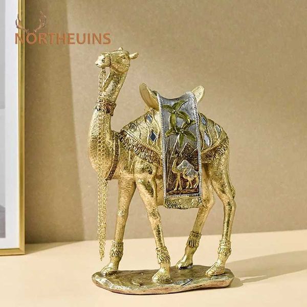 Objetos decorativos Figuras do norte do estilo do Oriente Médio Luz de luxo de luxo de decoração de camelo resina animal Ornamento de ouro Office Home Office T240505