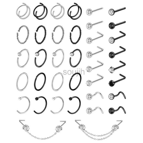 Artes do corpo 1pcs 20g nariz anéis para mulheres piercings jóias aros de forma l parafuso de forma 316l aço inoxidável cirúrgico para homens mulheres d240503