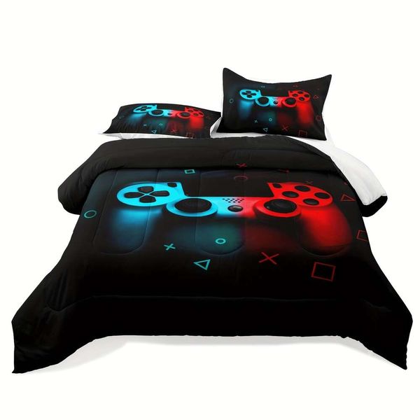 Define gêmeas, o edredom de jogadores de jogos gêmeos gêmeos gêmeos gêmeos, azul vermelho para a cama de tamanho duplo, edredom de jogo moderno gamepad reclamação de videogame (sem incluir capa de edredão e