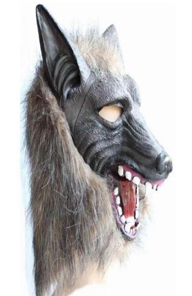 Scary Fur Latex Vollkopf Overhead Wolf Maske gruselige Halloween Cosplay Masquerade Kostüme Theater Erwachsene Kostümmasken Requisiten 3027743