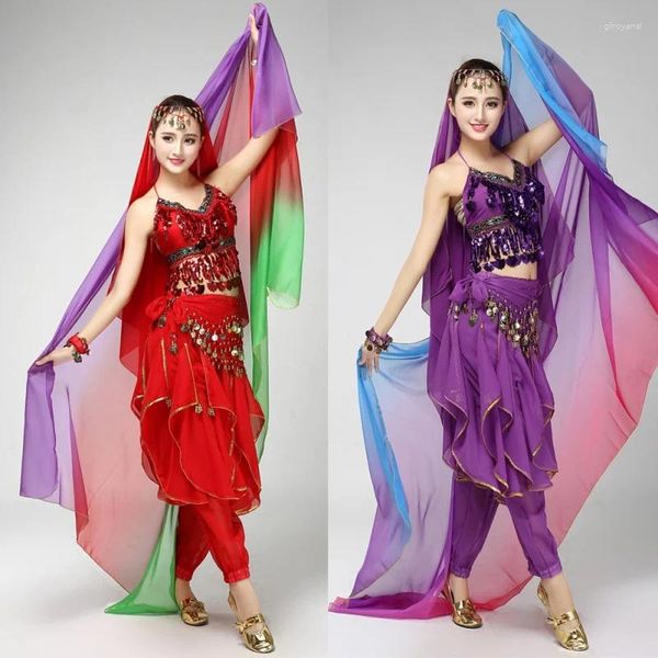 Bühnenbekleidung Frauen Bauchtanz Chiffon Simulation Silk Dance Schleier Handschalte allmählicher Farbschal