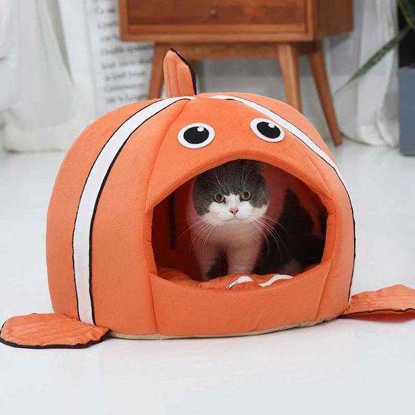 Camas de gato móveis produtos para animais de estimação CACOS DOMENCIAMENTO DE CAVERAÇÃO DO CAVE DO CASCO Ninho Acessórios para cães pequenos Townhouses Lovely Fish Kitten Winter Tent