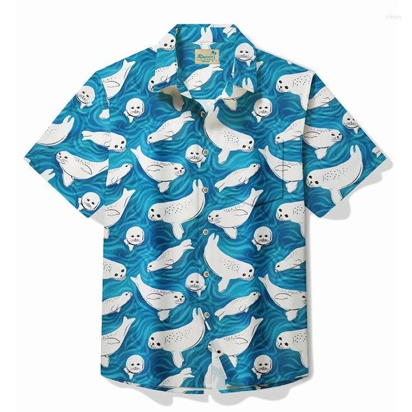 Camisas casuais masculinas Hawaii Tropical Style Cartoon Anime Prinha Prinha de manga curta Aloha Roupas femininas Blusa de verão