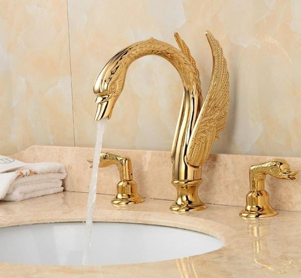 Soild rame Gold Gold Rubinetto da bagno Golden Shape Basin Tap Dual Hand Must 3679495