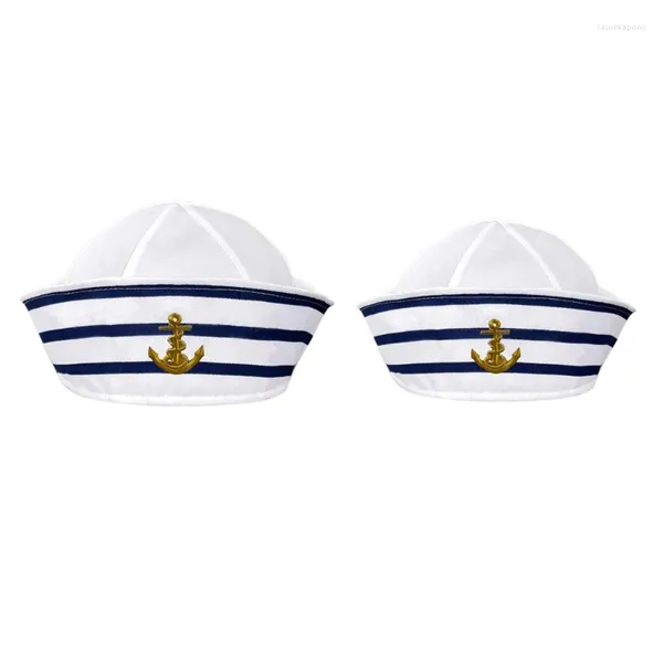 Boinas 652f Cosplay Sailor Hat com âncora impressão Branca Capitão Navy Marinha para mulheres Acessórios engraçados