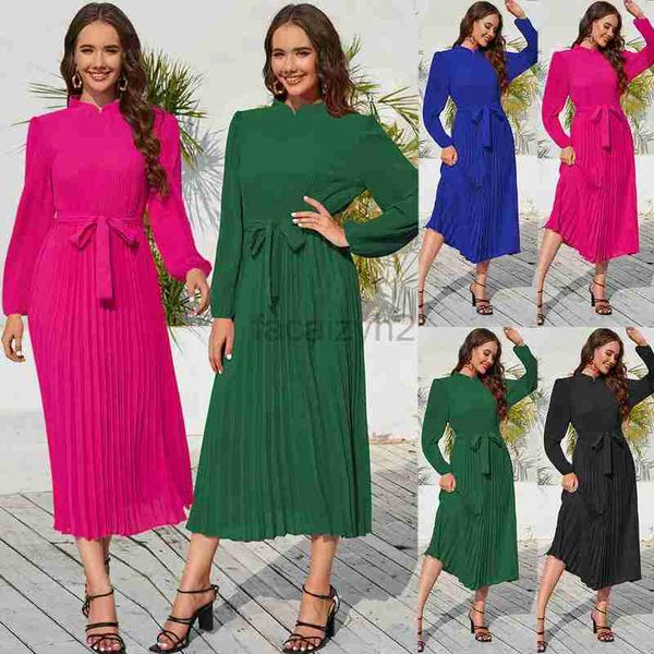 Vestidos casuais básicos vestido de mulher outono/inverno novo vestido de estilo slim stand -up coloras de pescoço vestido plissado para mulheres sexy plus size longa saia longa