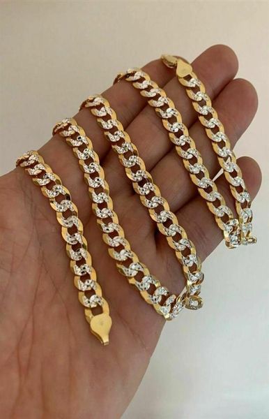 Men039s Diamond Cut 8mm Cuban Chain 14k Gold su Solid 925 Silver Two Tone Italia221I9203855