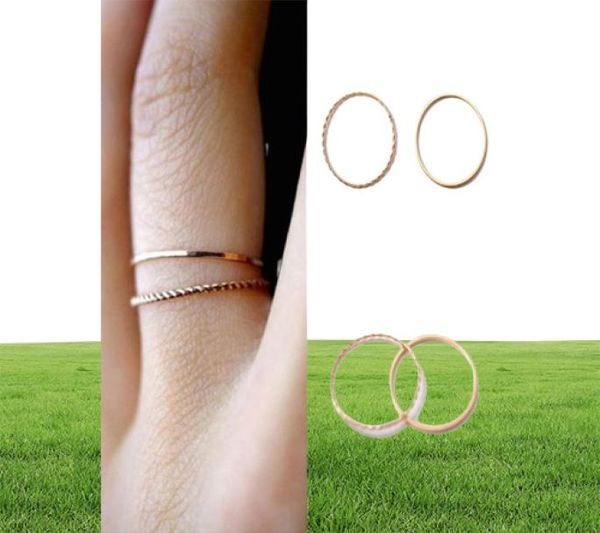 Dünner schlanker Roségold Stapel -Knöchelring Set kleiner Finger Midi Finger Ring Einfache Design Mode Schmuckringe für Frauen2116561