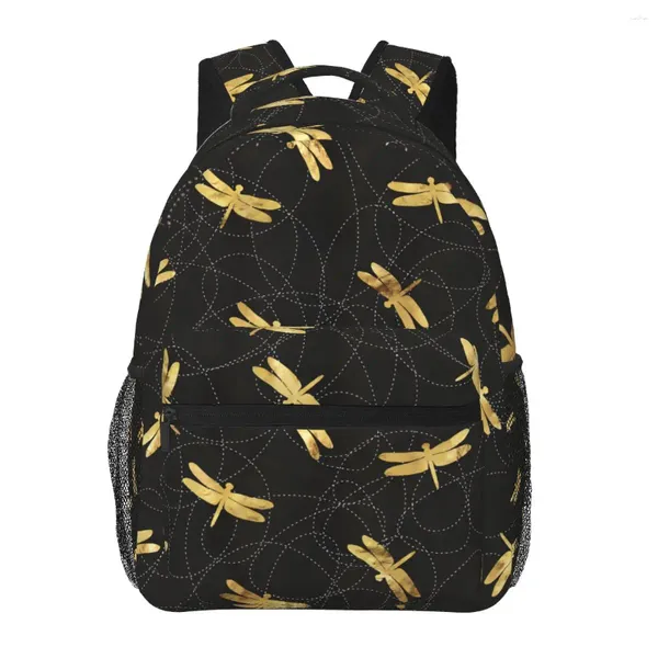 Рюкзак Gold Dragonfly Boy Girl Modern Animal Print рюкзаки рюкзаки Полиэфир Элегантные сумки средней школы в пешеходных турах красочный рюкзак