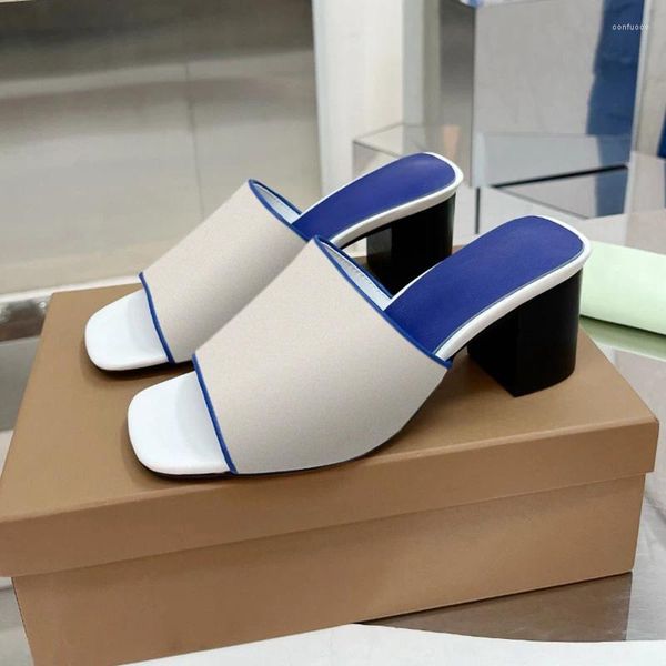 Slippers Top Level High Heel Sandals Лето-искренние кожаные материалы банкет женщины мягкие удобные квадратные носки дамы насосы