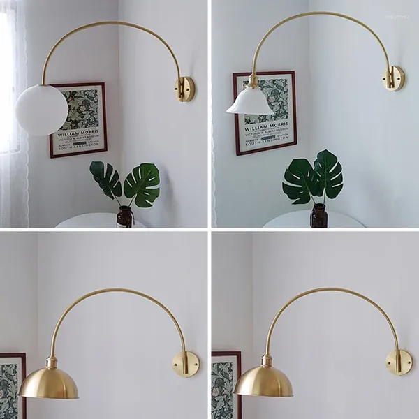 Wandlampen langer Pole Lichtstockarm Arm drehen alle Kupferglas Ball Esszimmer Schlafzimmer Nachtstudium Keramik Nordic Vintage Interieur