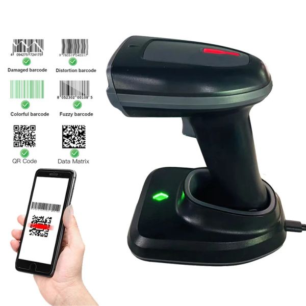 Scanners Bluetooth Barcode Scanner 1d 2d Código de barras QR Reader 2.4g Wireless Wired Supermarket Handheld Data Matrix Reader