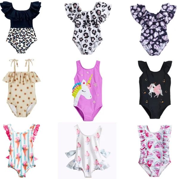 Roupas de banho de um pedaço de garotas de banho de banho 1 2 3 4 5 anos de bebê estampado para bebês Summer praia de banho de banho de biquíni crianças