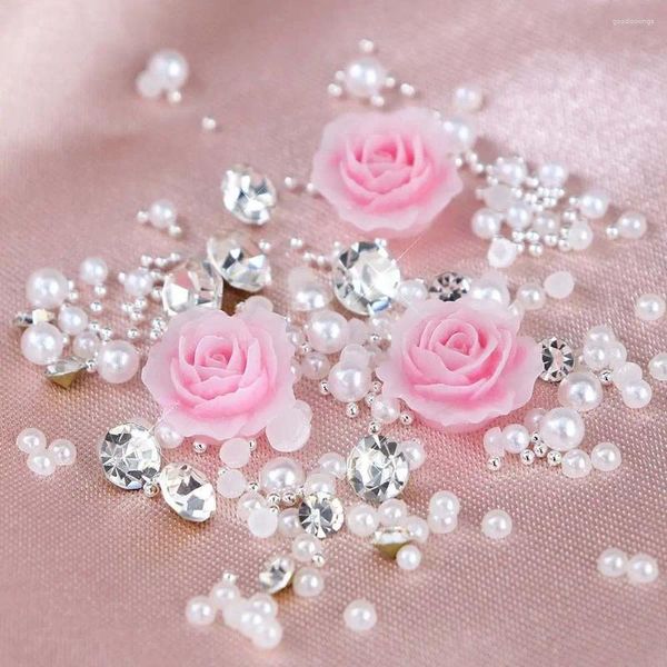 Nagel Glitzer Rose Rot rosa Harz Blume Charms Perle Perlenkunst Schmuckdekoration DIY Valentinstag Versorgung