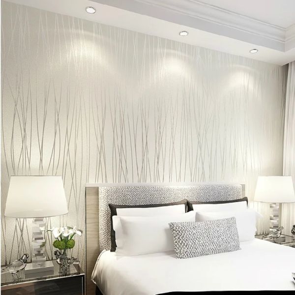 Çıkartmalar Beyaz Düz Renk Dikey Şeridi Dokuma 3D Duvar Kağıdı, Yatak Odası Oturma Odası Ev Dekorasyonu için Yüksek Kaliteli Modern Duvar Kağıdı