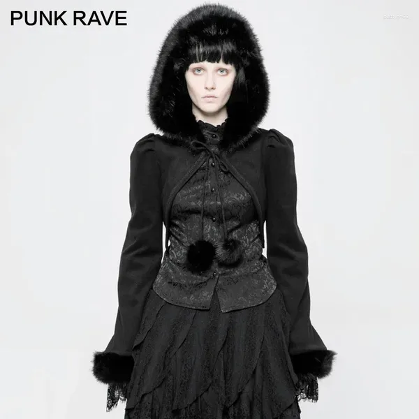 Frauenjacken Punk Rave Lolita Stil Imitation weiche Damen Kapuze Cosplay Goth Frauen leicht hornförmige Manschette Kurzmantel