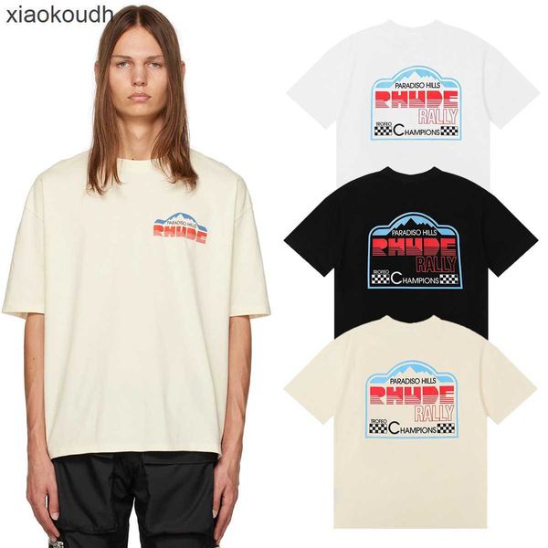 Rhude High End Designer Roupos para 2024 Summer New Product Meichao Gathering Wild Speed Racing comemorativo Camiseta de manga curta para homens e mulheres de tamanho grande