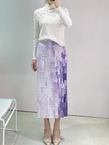 Юбки Miyake Fold 2024 Spring/Lommond Print Print Print Pright Half Skirt Fashion Slimming All Fit