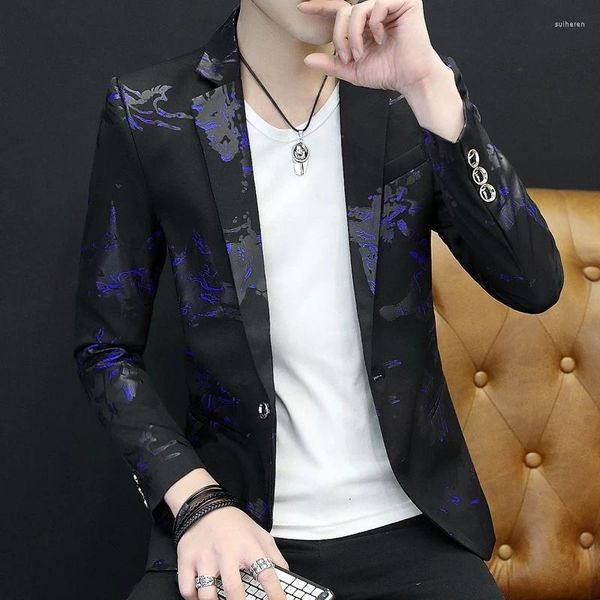 Ternos masculinos estampa floral jaqueta blazer masculina coreana tendência streetwear roupas masculinas de terno casual masculino masculino slim fit masculino