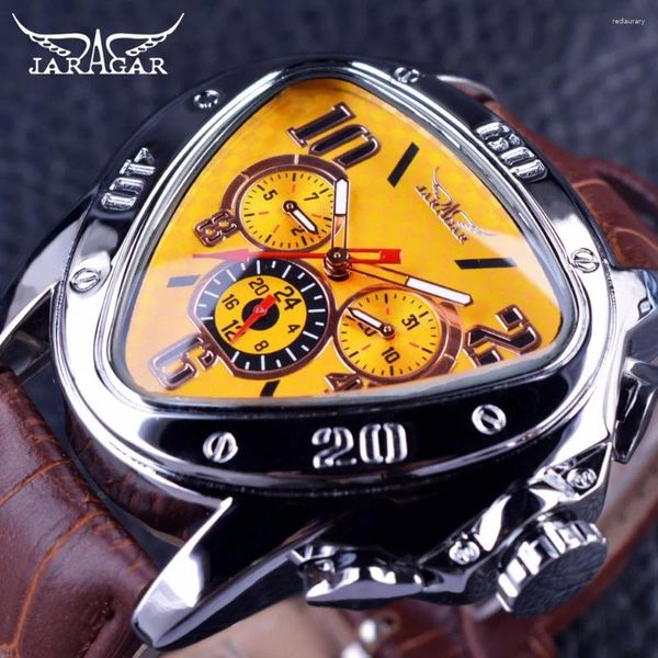 Нарученные часы Jaragar 951 Top Class Menemical Watches Design Leather Bess Three Geedles Автоматические водонепроницаемые часы для мужчин