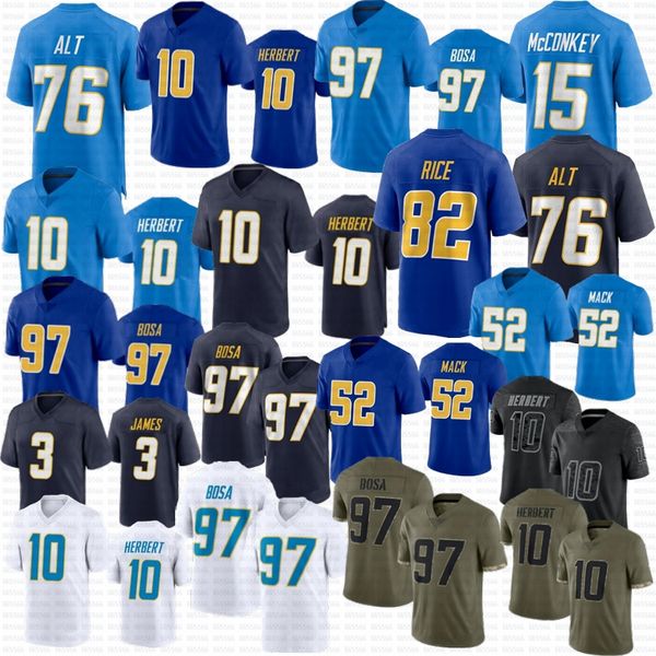 2024 New Justin Herbert Football Trikot Khalil Mack Joey Bosa Derwin James Ladd McConkey Joe Alt Brenden Rice Tomlinson Fulton Junior Seau Dicker Trikots getiegt