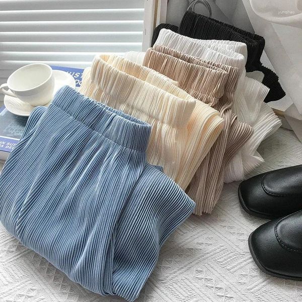 Frauenhose Frauen Weitbein hoher Taille lässig Chiffon Ice Seide Lange böhmische Faltenhose Übergroße Kleidung