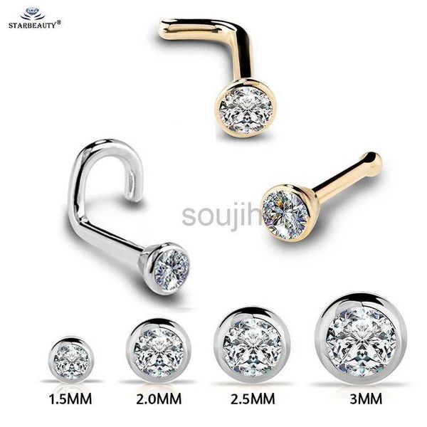 Vücut Sanatları 1pc 20G 1.5/2/2.5/3mm Zirkon Gem Kemik Burun Stud Piercing Küpe Eloksallı Gül Altın Renk Burun Yüzük Çat Çatı Cz Burun Takı D240503