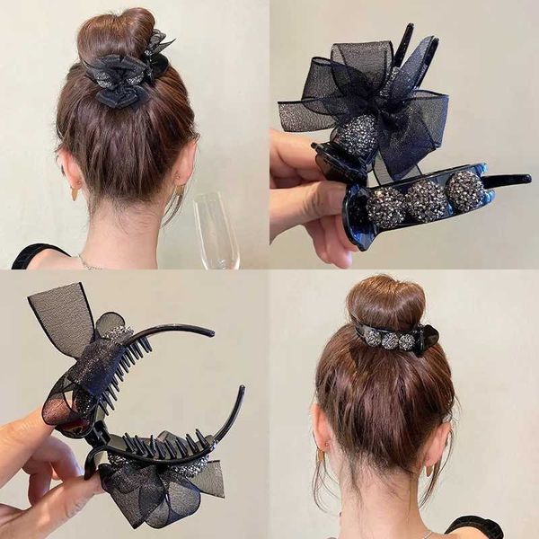 Andere modische Acryl -Strass -Bogenhaar -Clip für Frauen Fleischbällchenkopf Fixierende Haarstyling -Werkzeuge Haarnadelzubehör Ponytail Clip