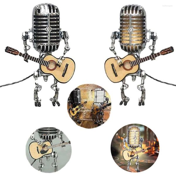 Masa lambaları Steampunk Vintage Mikrofon Robot Masa Lambası Açısı Müzik Sanatları İçin Ayarlanabilir Metal Hediyeler