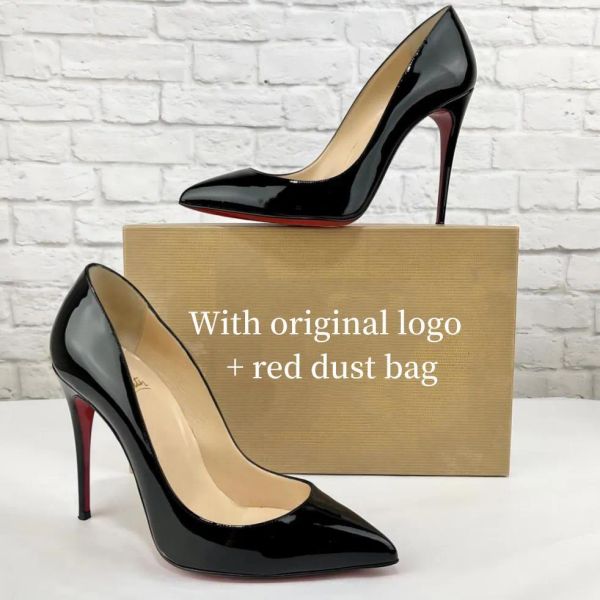Sapatos Brand Designer Saltos altos femininos Red sola brilhante 8cm 10cm 12cm Stiletto Black Nude Patente Leather Feminino Bombas com Saco de Pó 344