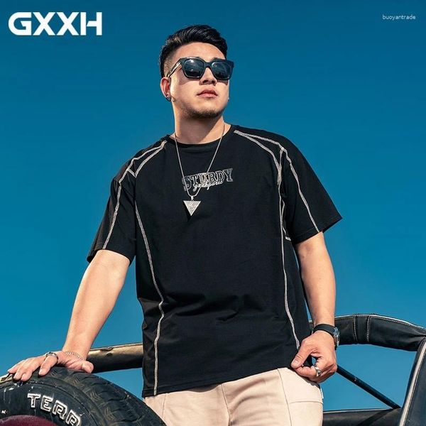 Camisetas masculinas 4 cores gxxh grande 80-140 kg de mangas curtas de mangas curtas algodão de algodão Summer Linha solta redonda pescoço rir size 6xl 7xl top