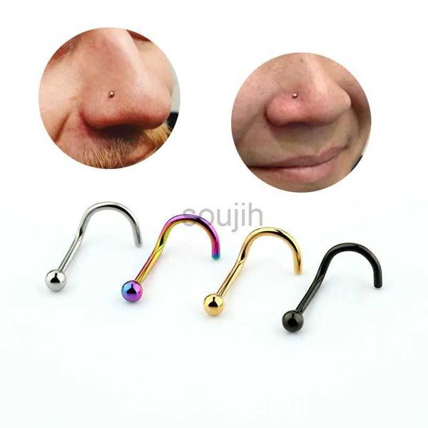 Vücut Sanatları 1 PC Titanyum Çelik Burun Piercing 20g Siyah Altın Renk Vidalı Burun Yüzüğü Burun deliği Nariz Burun Saplama Küpe Vücut Takı Erkek Kadınlar D240503