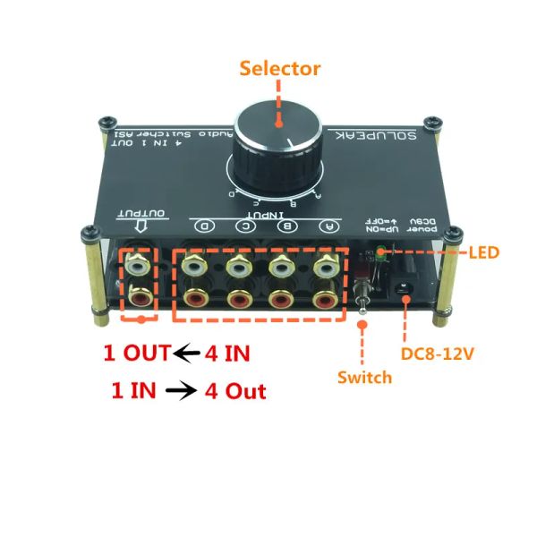 Усилитель Solupeak AS1 Audio Signer Switcher 4 вход 1 OUT или 1 в 4 Out HiFi Stereo RCA -переключатель для усилителя для усилителя