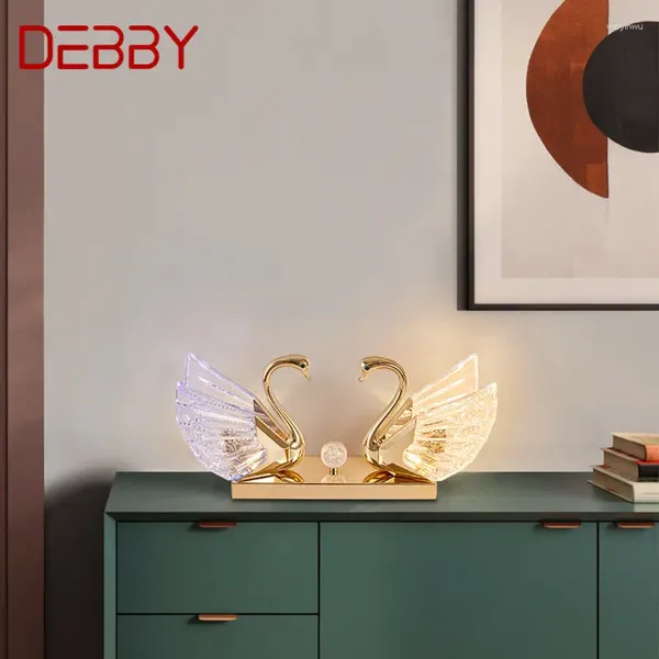 Lâmpadas de mesa Debby Modern Crystal Swan Lâmpada Design criativo Decoração LED de mesa de luz para sala de estar em casa