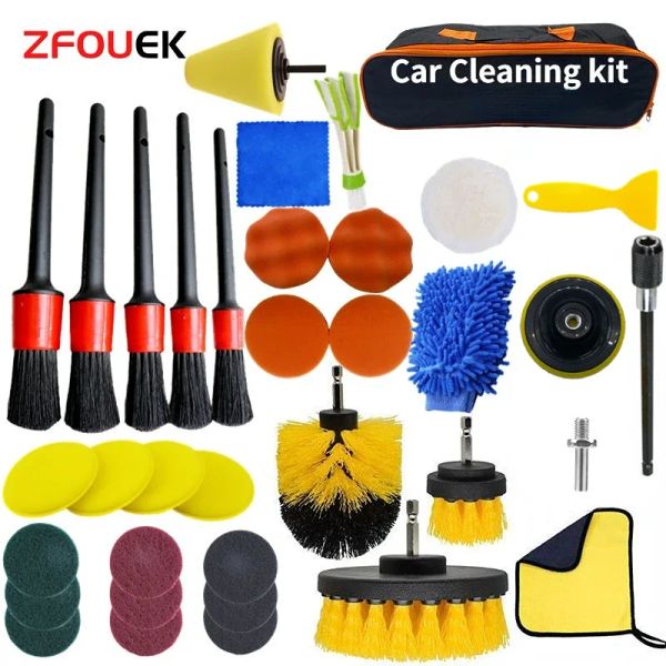 Pinsel New Car Cleaning Kit Scrubber Bohrer Details Binsel -Set Klimaanlage Lüftel Lüftelpolierer Auto Auto Details Tools