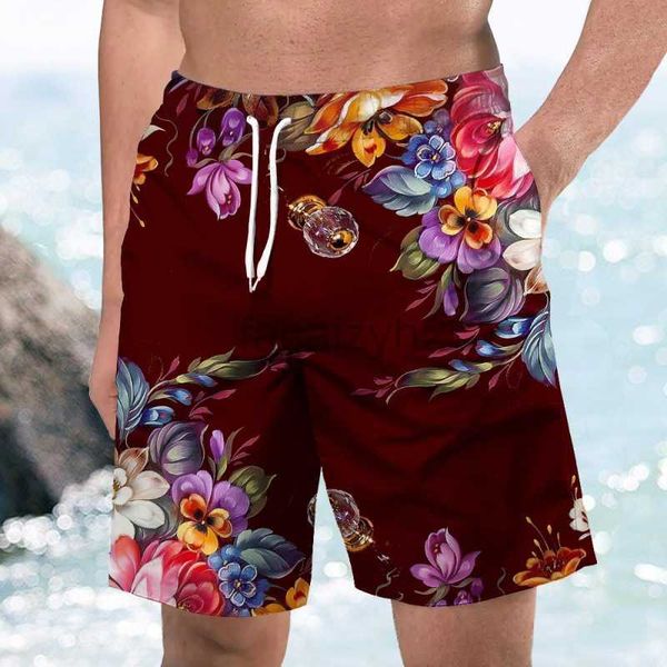 Herren Plus -Size -Shorts 2024 Sommer fragmentiert Blumencluster 3D Digitale gedruckte Männer Beachhose Freizeit loser trendiger Reisestil