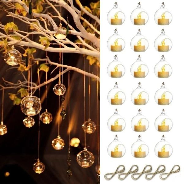 Halter 6/8 cm Weihnachtsflecken klar hängende Ball Glasskerzenhalter Tealight Hochzeit Kerzenkerzen für Home Bar Party Dekoration