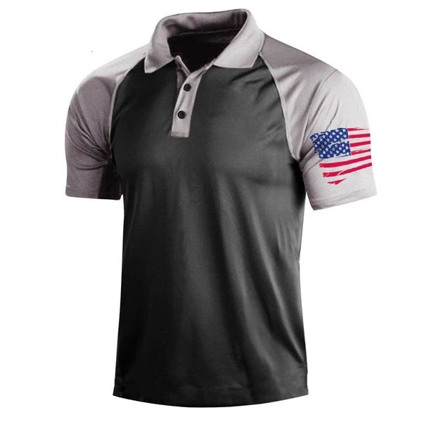 Erkek Giyim Yaz Camo American Bayrağı Baskı Açık Tişörtler Erkek Askeri Taktik Kısa Kollu Polo Gömlek Avcılık Yürüyüşü Top 240430