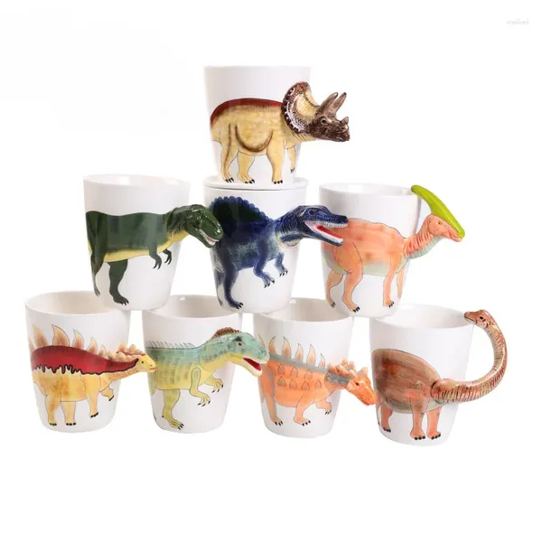 Canecas 400ml Creative 3D Cartoon Animal Caneca Capfe de cerâmica fofa para crianças com pintura colorida