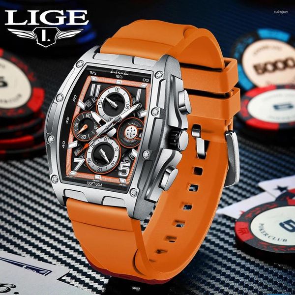 Нарученные часы Lige Top Fashion Big Dial Man Смотреть водонепроницаемые повседневные спортивные часы для мужского силиконового автозаправления военные