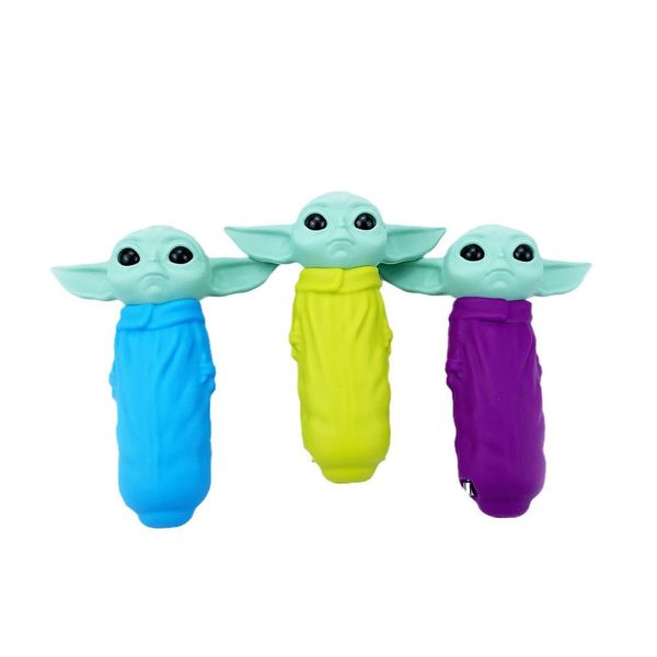 Estilo Alien Style Silicone Pipe Cartoon Impresso Baby Design Decado Tubos de fumaça Conjunto de fumaça Grinder Tobacco Glass Bong Acessórios para fumantes