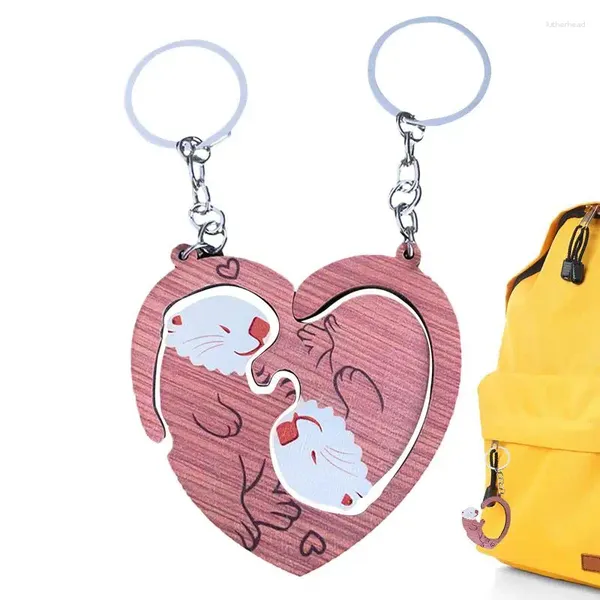 Dekorative Figuren entsprechen Schlüsselketten Herzform Otters Design Key Ring Paare Geschenke Bag Anhänger 1 Paar multifunktionales Zubehör für