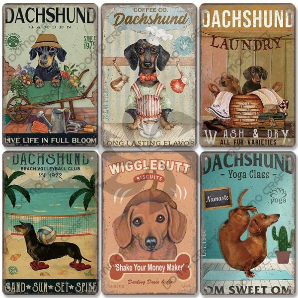Dekorationen niedliche Haustierhunde Poster Metall Zinnschilder Vintage Bulldogge Dackel Metall Plaque Wandkunstdekor für Coffeeshop Garten Garten Haus