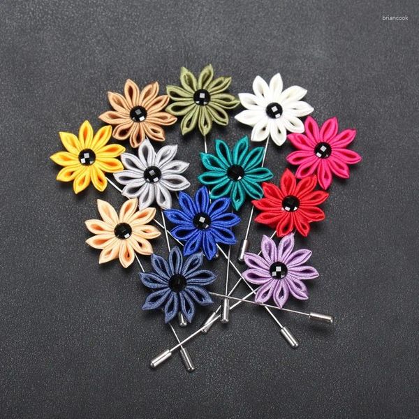 Broches 20 pcs/lote masculino kanzashi pinos de lapela de flores com cristal preto