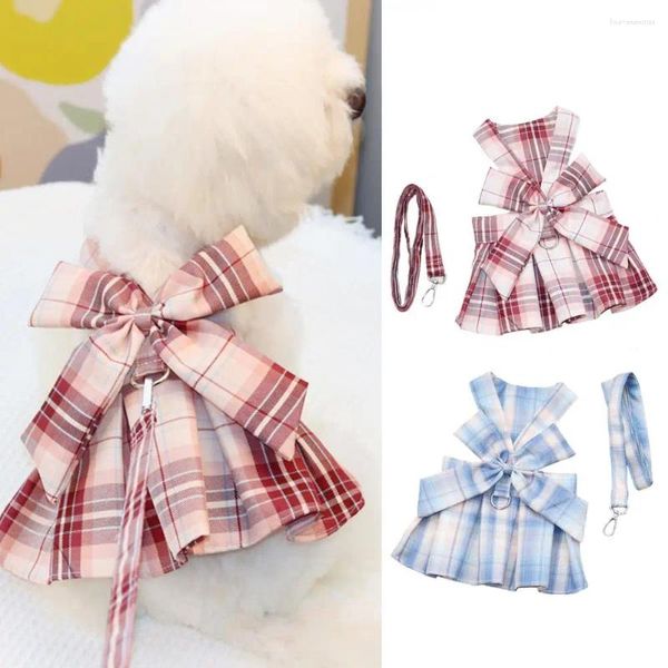 Vestido de vestido de cachorro coleira jk estilo seguro decoração de boxotão macio anti-perdido cenas gatos cães tira peito roupas de gravata borboleta para festa