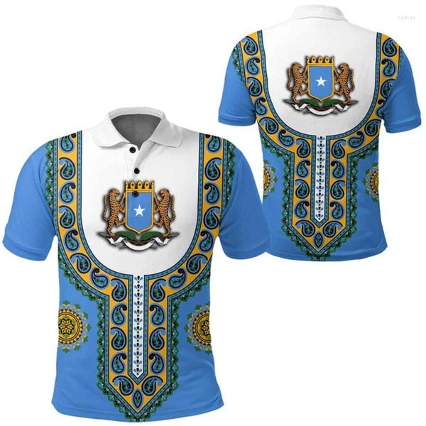 Herren Polos Afrika Somalia Flagge Karte 3D -Druck Kurzarm Polo -Hemden für Männer Kleidung lässig männliche Hemd Nationales Emblem Jersey Boy Tops