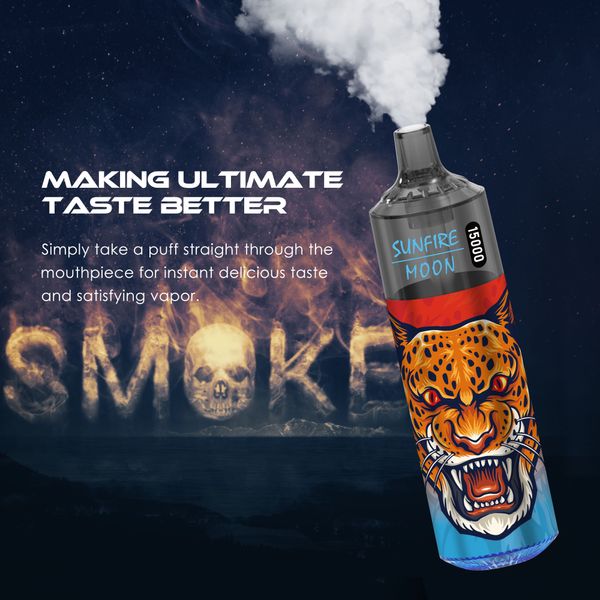 Sunfire 15000 Tek kullanımlık puflar yanıp sönen vape 20ml e sıvı 600mAh 0mg 2mg 3mg 5mg büyük buhar puf 15000 15k 18k toptan vape kalem fransa Belçika İtalya Almanya